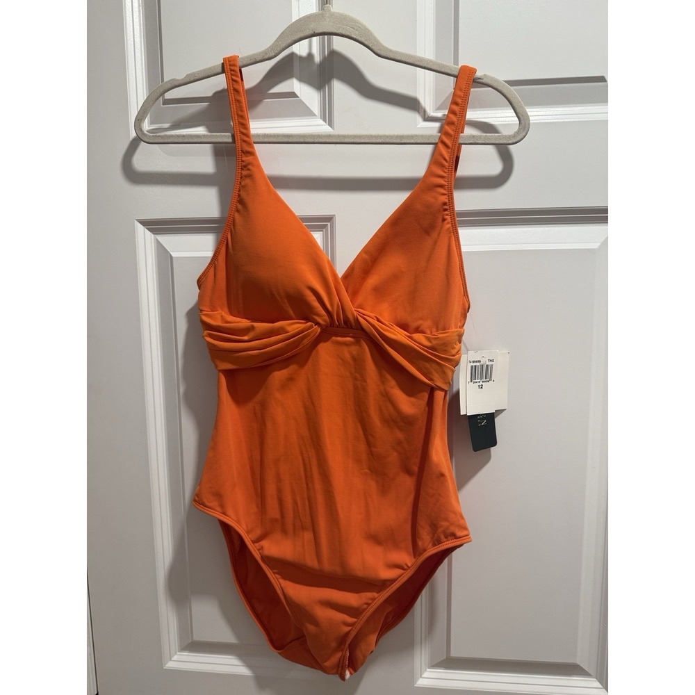 Ralph Lauren Swimwear One Piece Orange  Coral Ruched Tummy‎ Sling Women Size 12